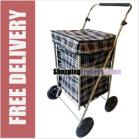 4 Wheel Petite Shopping Trolley with Adjustable Handle Black Check